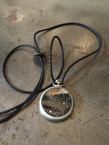 Vintage Silveroid Pocket Watch Necklace with Jet Black Crystals