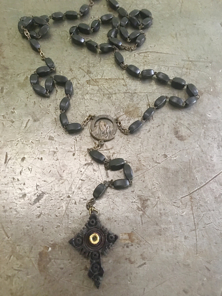 Vintage Carved French Stanhope Rosary Necklace