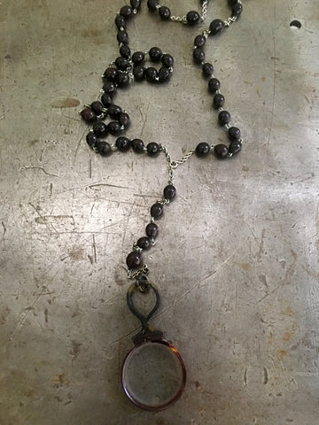 Vintage Rosary Beads with Vintage Tortoise Magnify Monacle Necklace