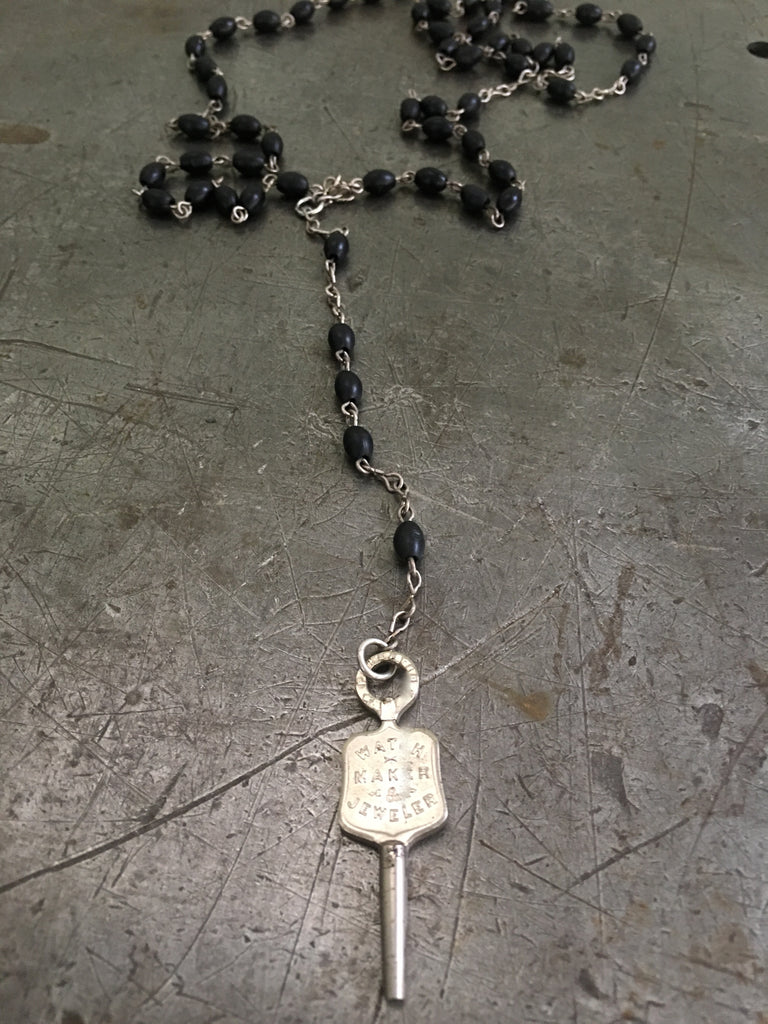 Vintage Silver Watch Maker Key & Rosary Necklace