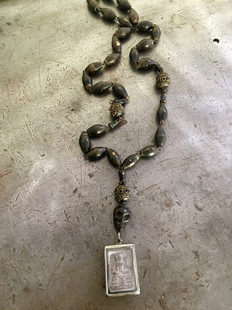 Vintage Nun Rosary & Skull Beads with Buddah Amulet
