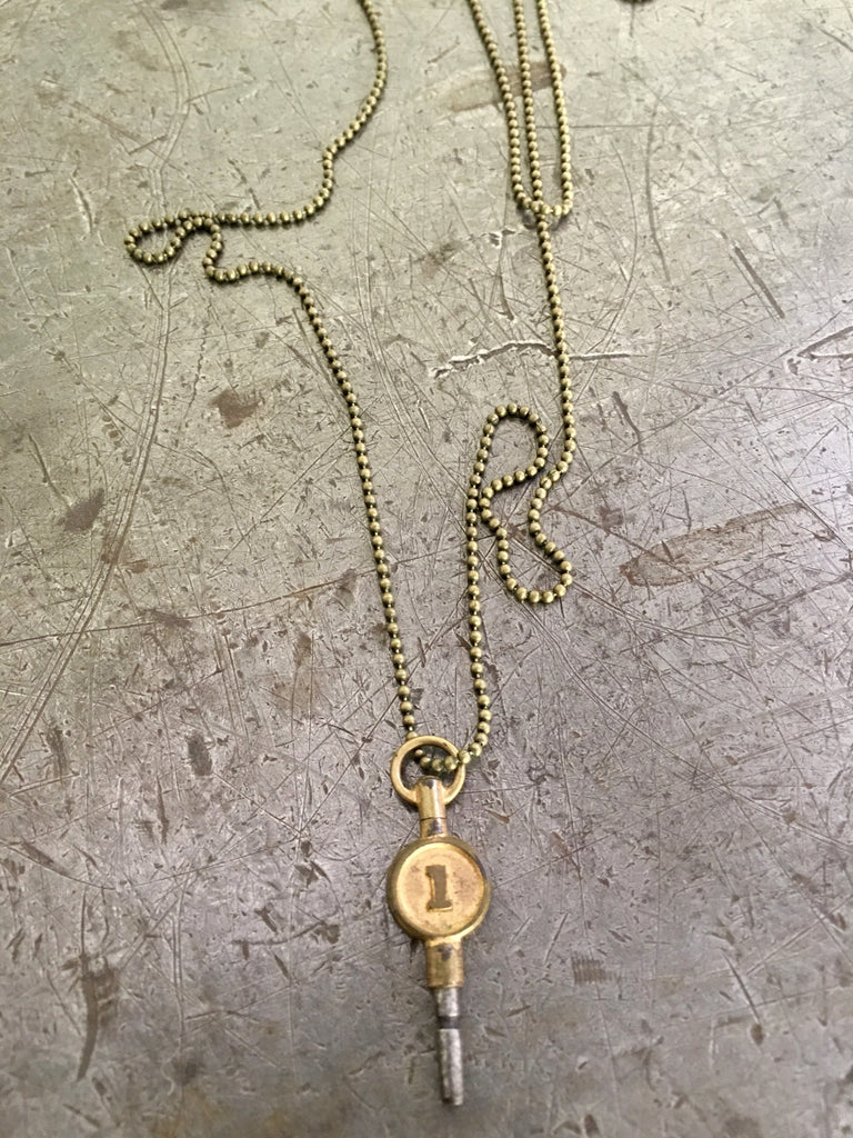 Vintage Brass #1 Pocket Watch Key Necklace
