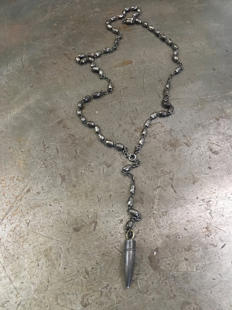 Vintage Military Gun Metal Rosary & Trench Art Bullet Necklace