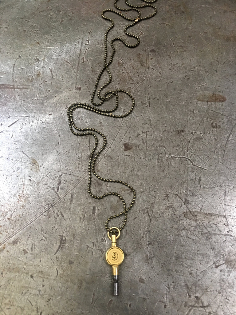 Vintage Brass #9 Pocket Watch Key Necklace