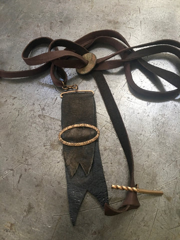 Vintage Leather Pocket Watch Fob & Vintage Gold T-Bar Fob Necklace