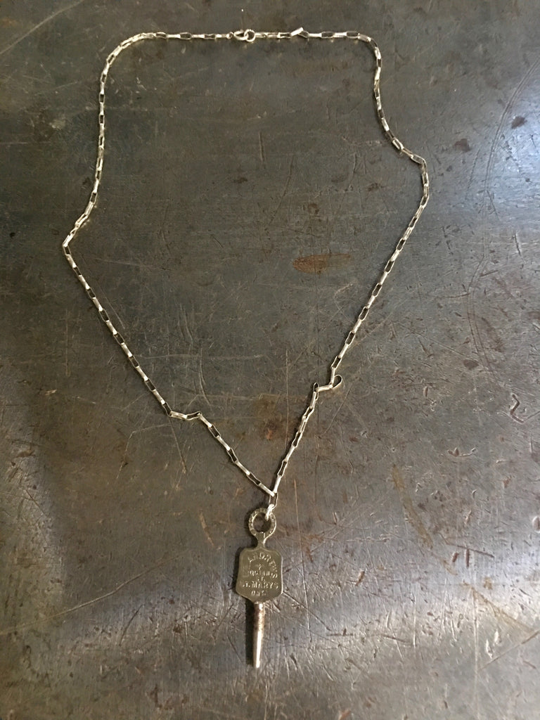 Vintage Silver Watch Maker Pocket Watch Key on Silver Link Chain Necklace