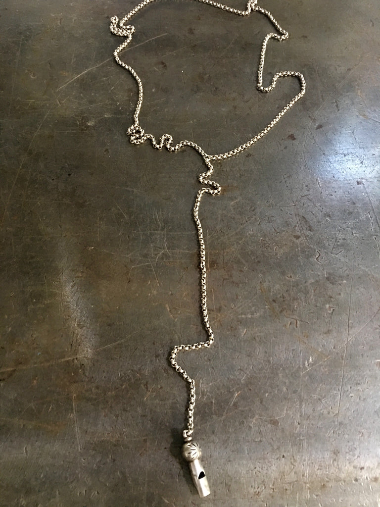 Vintage Sterling Whistle Fob on Vintage Silver Guard Chain Necklace