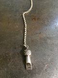 Vintage Sterling Whistle Fob on Vintage Silver Guard Chain Necklace