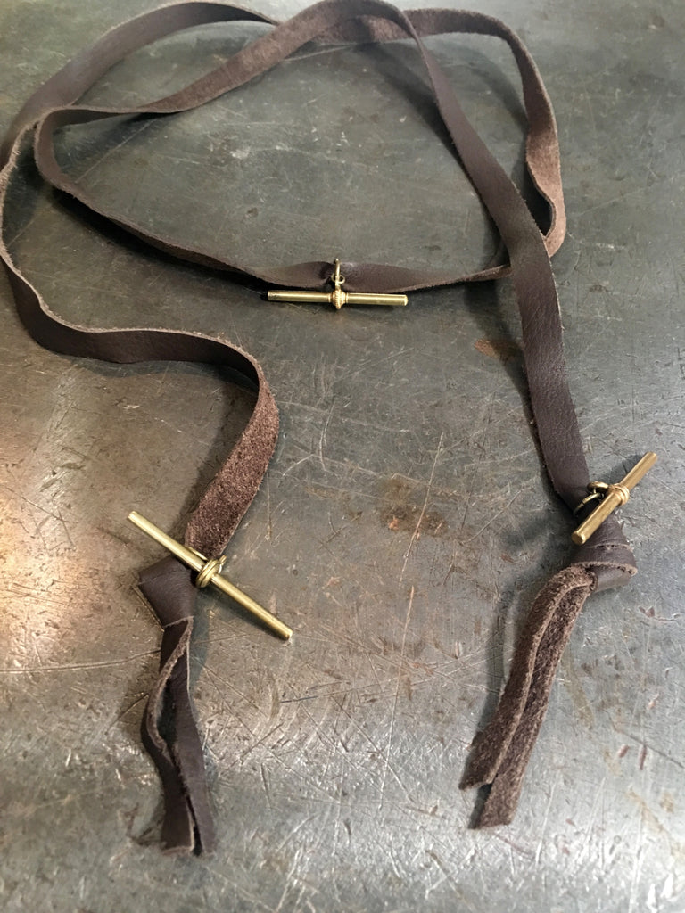 Brown Leather Wrap With Vintage Gold T-Bar Fobs