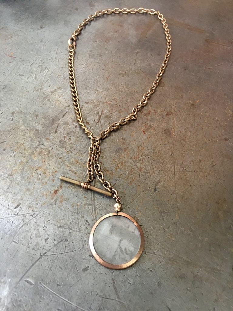 Vintage Gold Double Sided Picture Fob on Vintage Gold Pocket Watch Chain