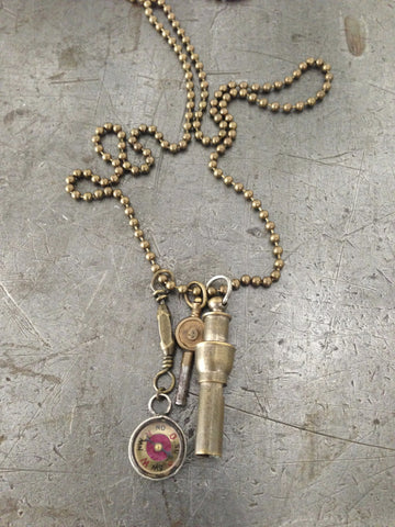 Vintage Mini Whistle, Key & Compass Necklace