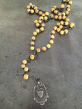Vintage Bone Rosary with Double Sided Silver Fob Necklace