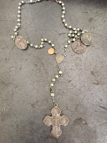 Vintage Military Rosary & Vintage Medals Necklace