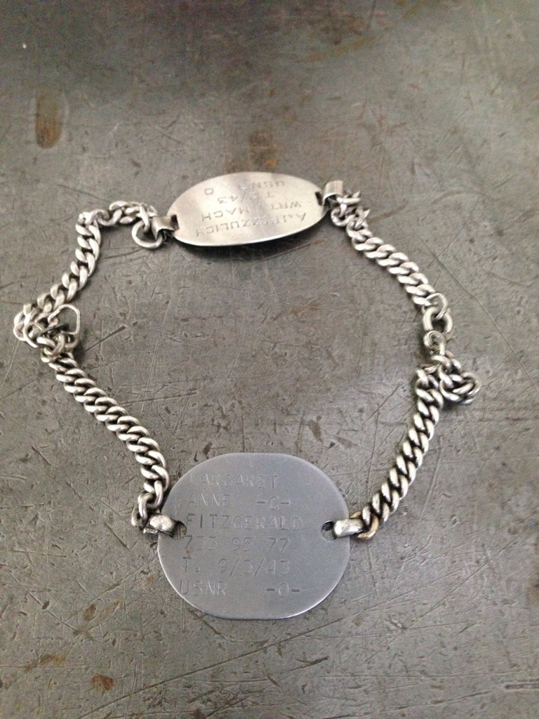 2 Vintage silver WW2 USNR ID bracelets as necklace