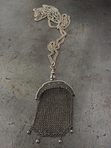 Vintage Victorian Silver Coin Purse Necklace