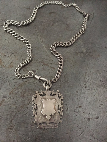 Vintage Sterling 1800's Medal on Vintage Sterling Albert Chain Necklace