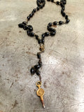 Vintage Gutta Percha Rosary Beads & #4 Pocket Watch Key Necklace