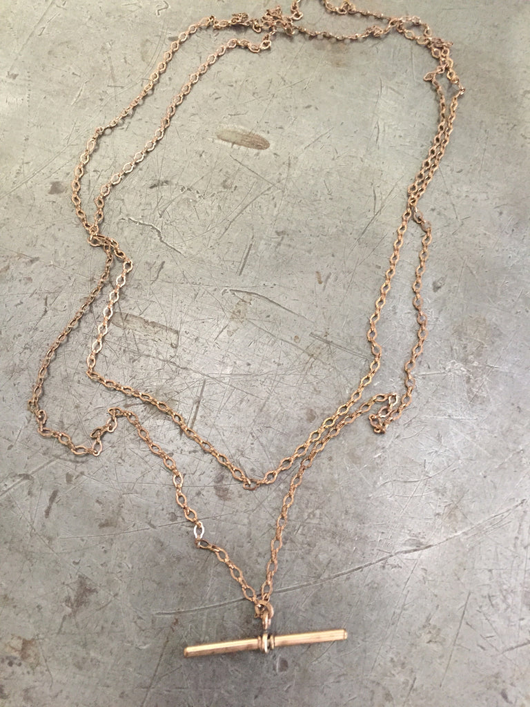 Vintage Rose Gold Muff Chain & T- Bar Fob Necklace