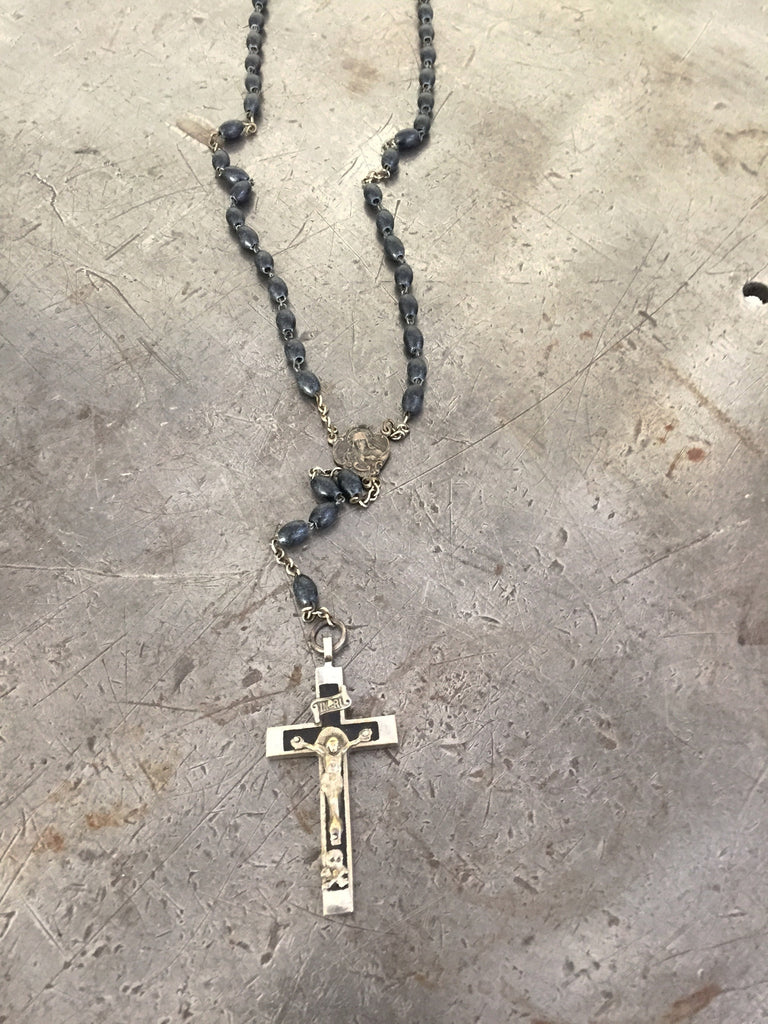 Vintage Rosary Beads with Skull Crucifix Necklace
