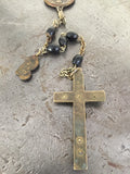 Vintage Rosary Belt Necklace with Medals & Skull Crucifix