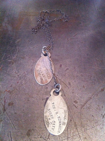 Vintage WW1 I.D. Tags on Sterling Military Chain Necklace