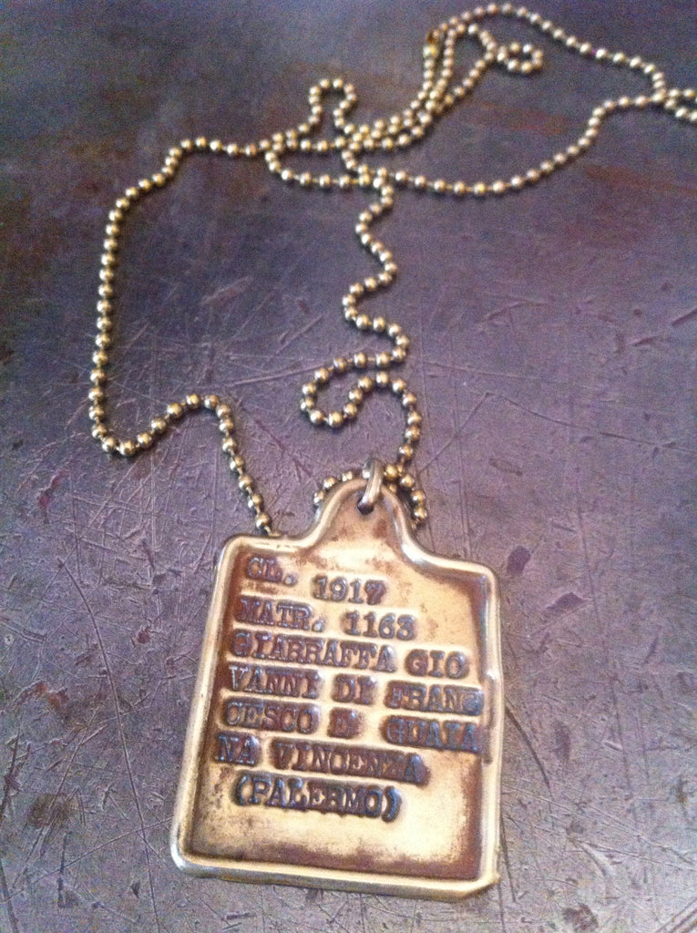 Vintage WW1 1917 gold Italian dog tag necklace
