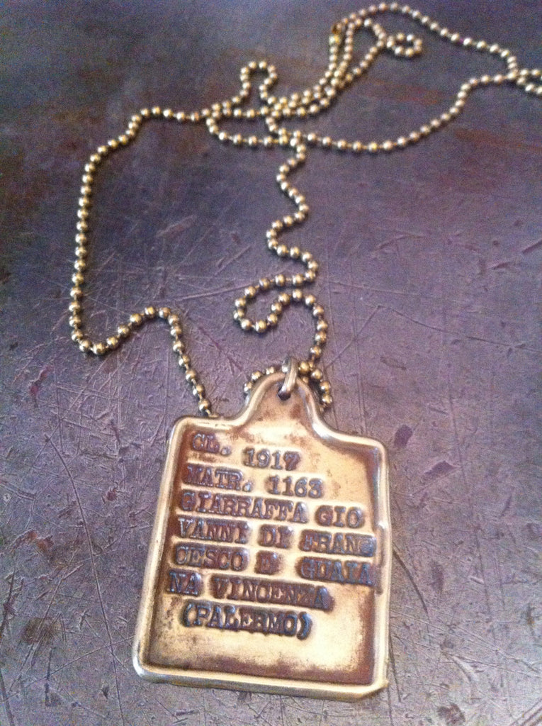 Vintage WW1 1917 gold Italian dog tag necklace