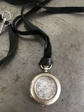 Vintage Silver Ladies Engraved Pocket Watch with Crystals on Leather Strap