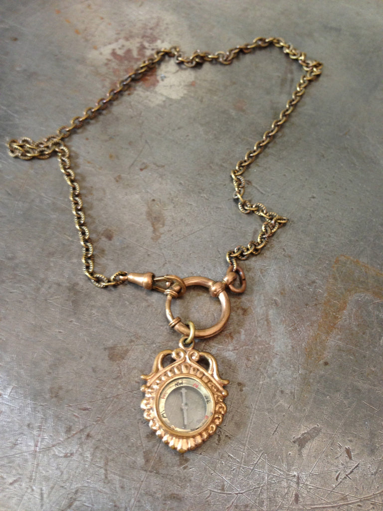 Vintage Gold Mini Compass Fob Necklace