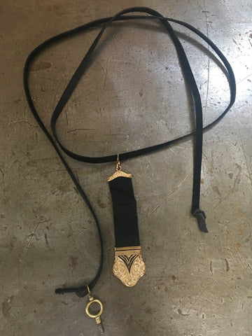 Vintage Black Ribbon Fob & Key Necklace