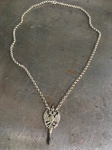 Vintage Silver Crest Ornate Pocket Watch Key on Vintage Silver Chain Necklace