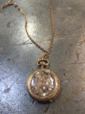 Vintage Gold Ladies Pocket Watch with Amber Crystals on Gold Muff Chain Necklace