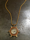 Vintage Nautical Mini Compass Fob on Vintage Gold Snake Chain Necklace