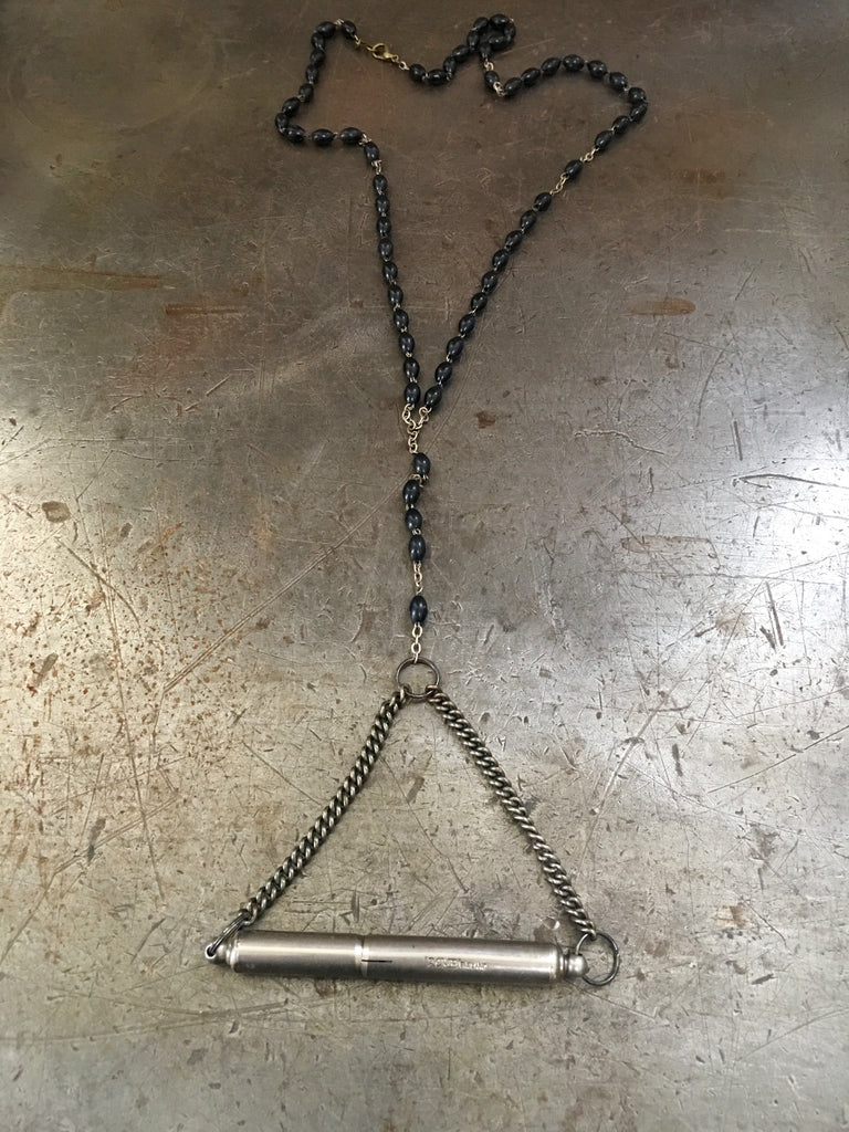 Vintage ACME Silver Dog Whistle on Rosary Bead Necklace