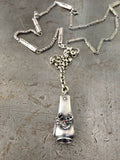 Vintage silver ladies moose head cigar cutter with ruby stones & vintage fancy link silver pocket watch chain necklace