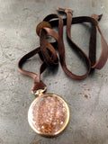 Vintage Gold Pocket Watch Necklace With Amber Crystals