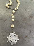 Vintage Mother of Pearl & Sterling 1800's Celtic Cross Necklace