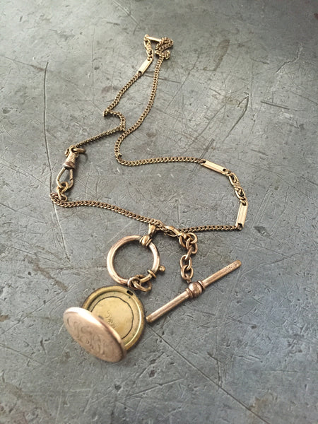 Vintage Gold Engraved Picture Locket & T-bar Fob Necklace – Vintage Jules