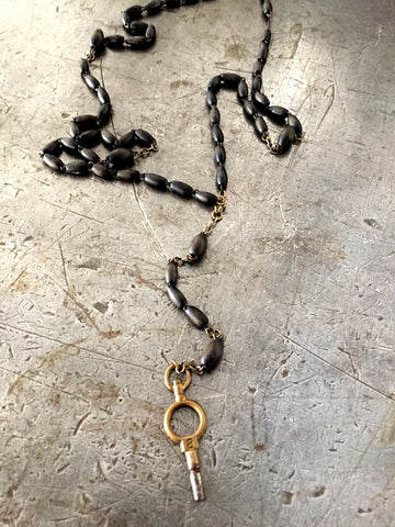 Vintage Brass #8 Pocket Watch Key Rosary Necklace
