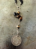Vintage Coin & Brown Rosary Necklace