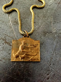 Vintage Brass Woman & Birds Medal Necklace
