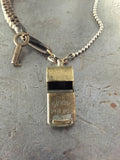 Vintage Brass Police Whistle & Key Necklace