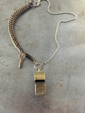 Vintage brass police whistle & key on vintage chain & lanyard necklace