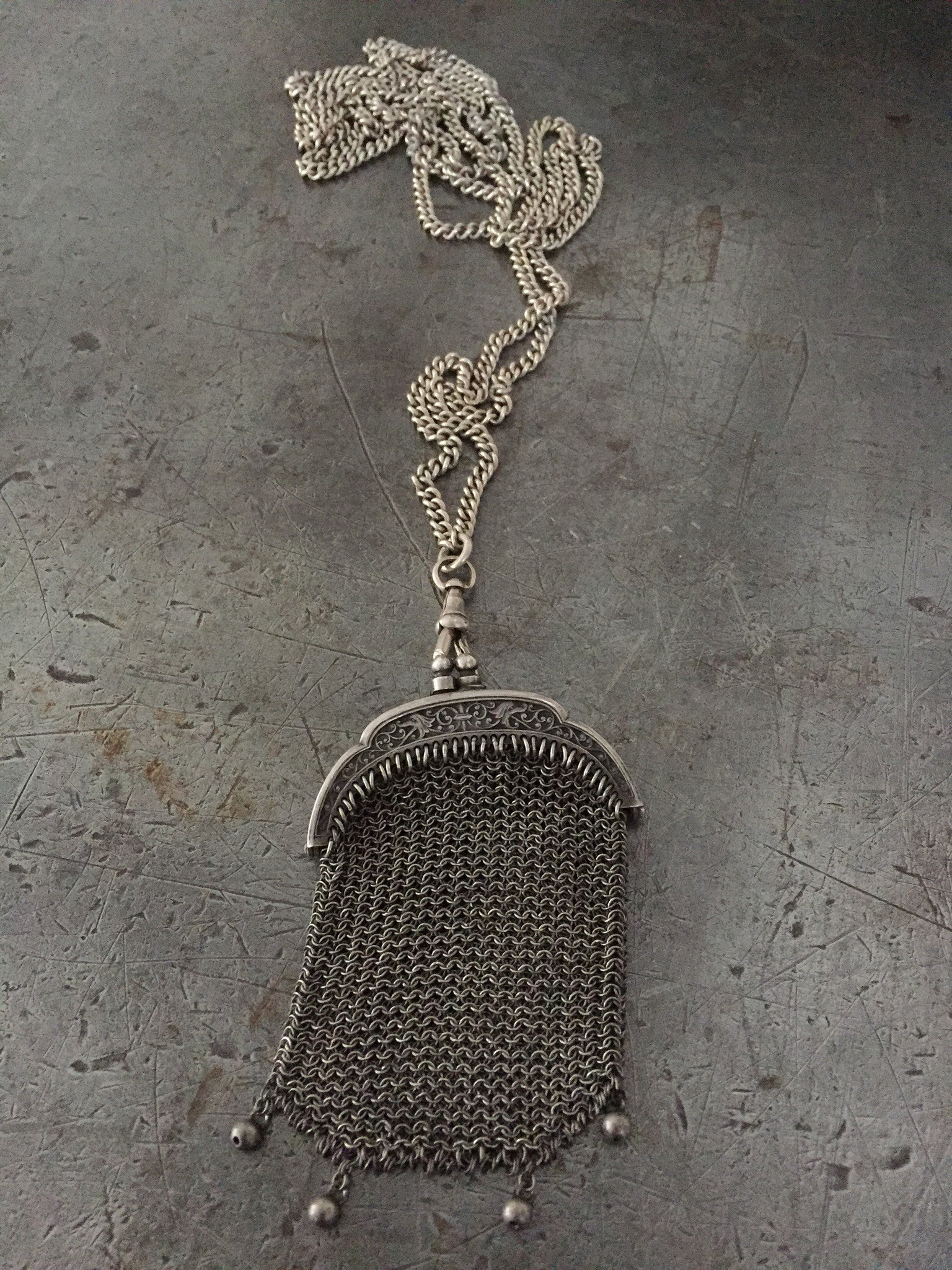 Vintage Silver Purse Necklace 