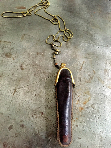 Vintage Leather Pouch Necklace