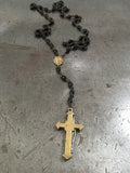 Vintage brass pocket knife Cross on vintage brass & black bead Rosary necklace