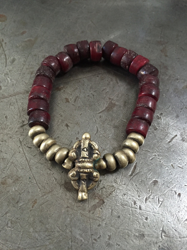 Vintage Deep Red Prayer Dorje Bead Bracelet