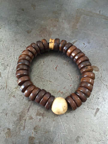 Vintage Brown Wood Mala Prayer Bead Bracelet