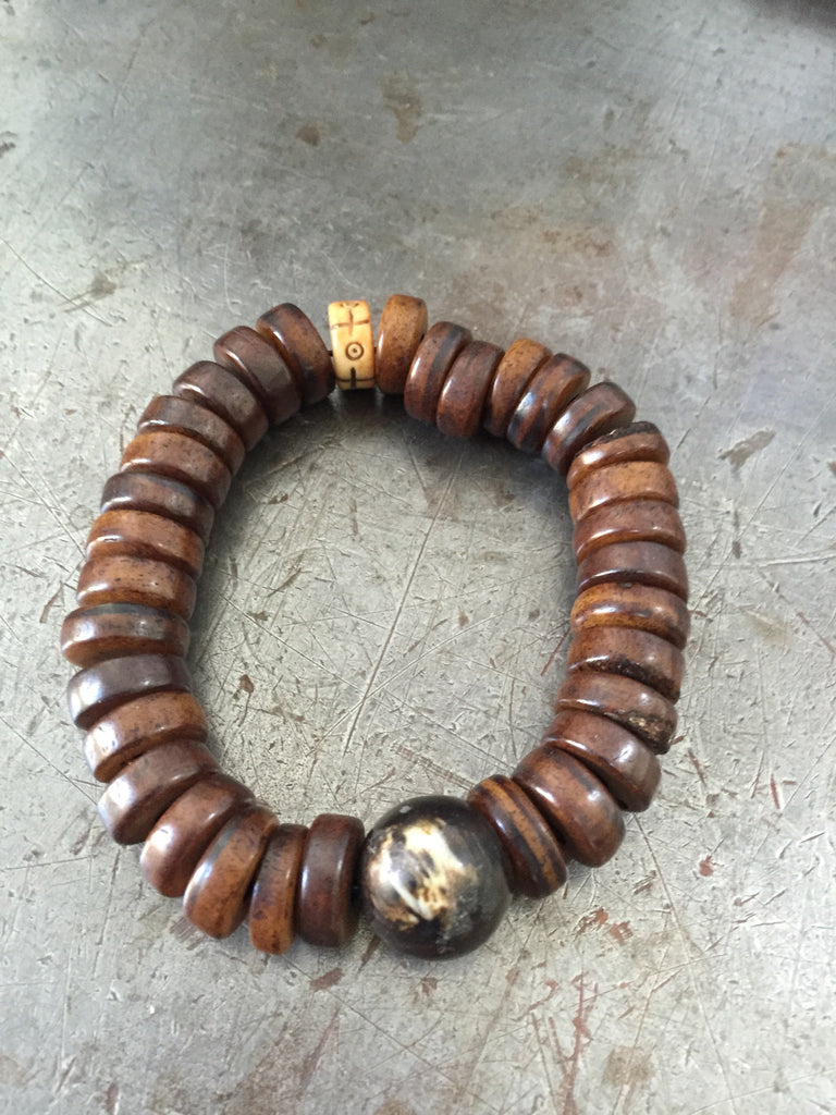 Vintage Brown Wood Mala Prayer Bead Bracelet