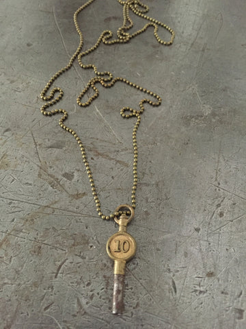 Vintage Brass #10 Pocket Watch Key Necklace